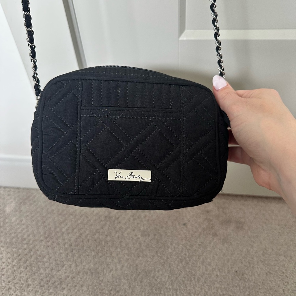 Vera Bradley Black Quilted Crossbody Bag with Chain Strap